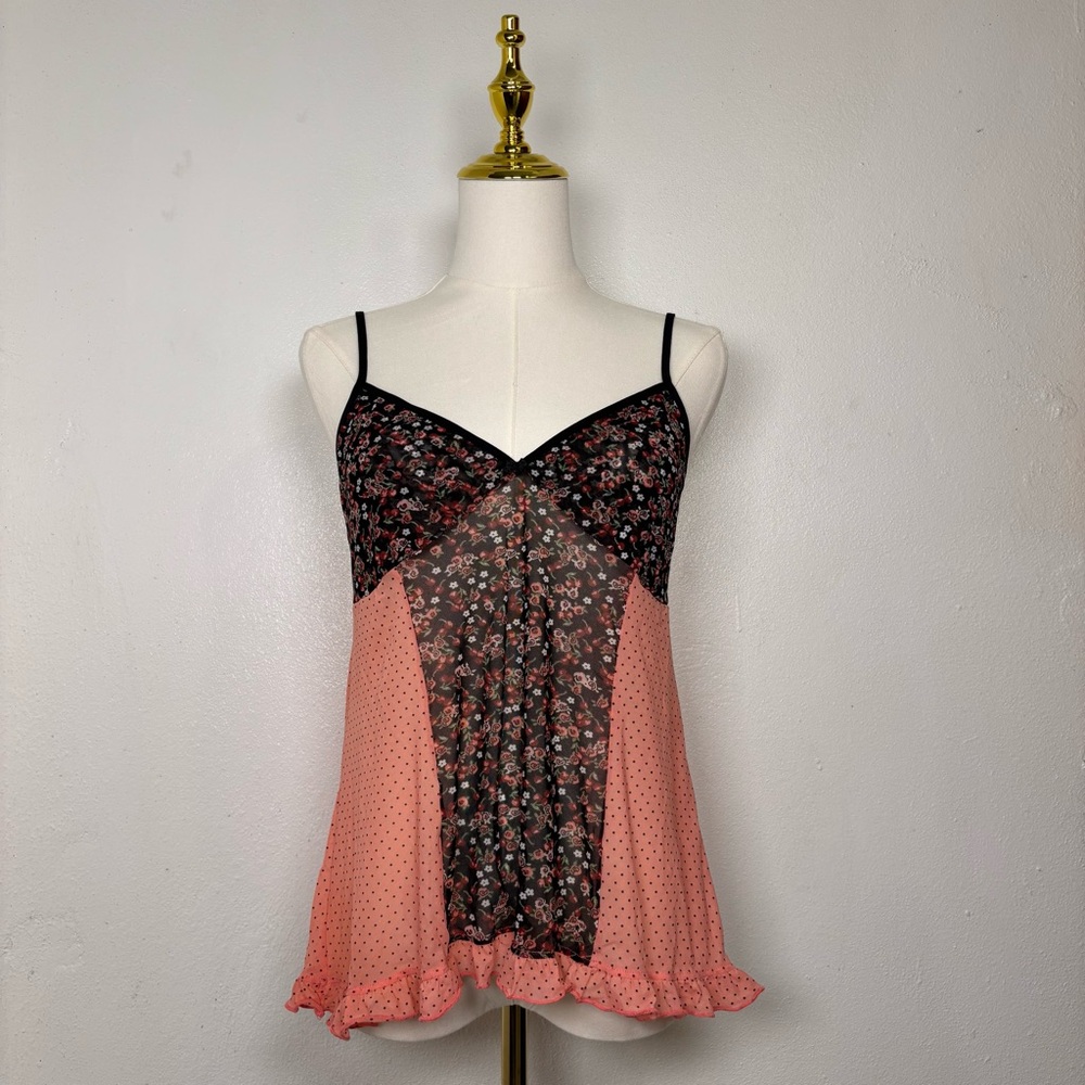 vintage lucky brand floral pink black lingerie ruffles y2k whimsygoth fairy goth